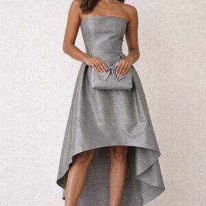 🌫️ Light Grey Bridesmaid Dress + Matching Purse – Size 12 (Bridal sizing)